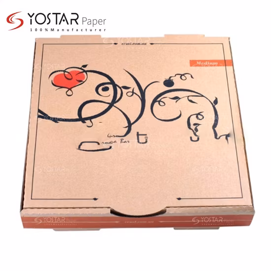 Venta al por mayor de China, caja de embalaje de Pizza de alimentos corrugados de papel Kraft de todos los tamaños con impresión personalizada de buena calidad con logotipo
