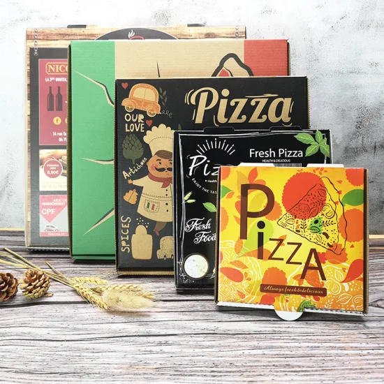 Logotipo personalizado Papel barato Crepe Pizza Caja de cartón para acondicionamiento de alimentos corrugado